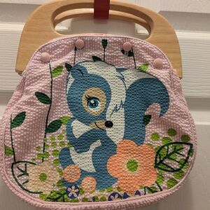 Bambi Skunk Flower Bag, Stage 28 Disney, Wooden Handle, Pink - EUC